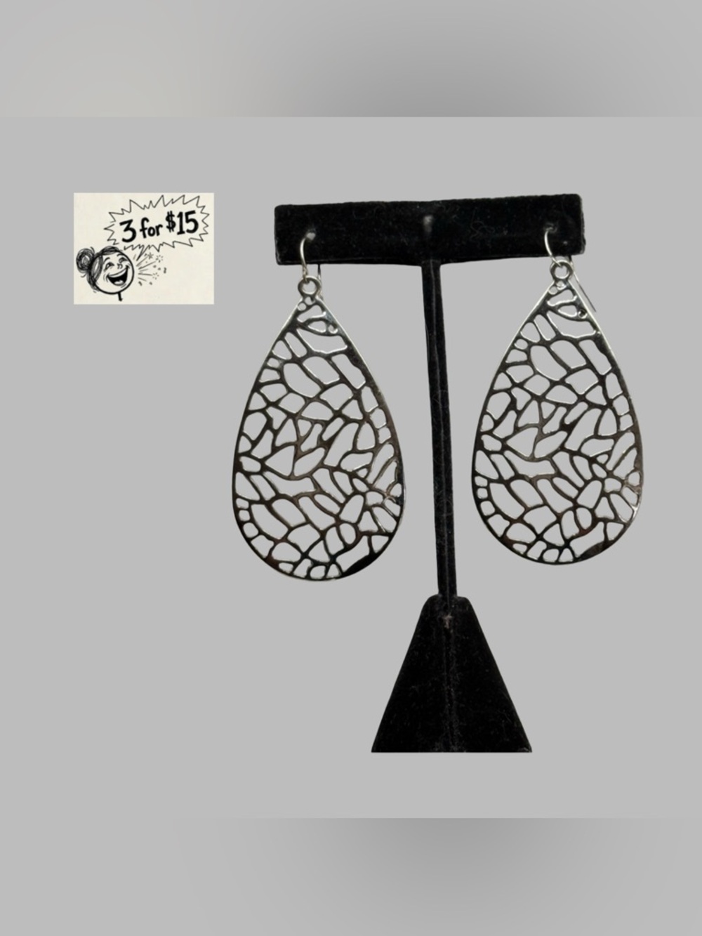 2" Silver Tone Filigree Teardrop Earrings - Women Jewelry